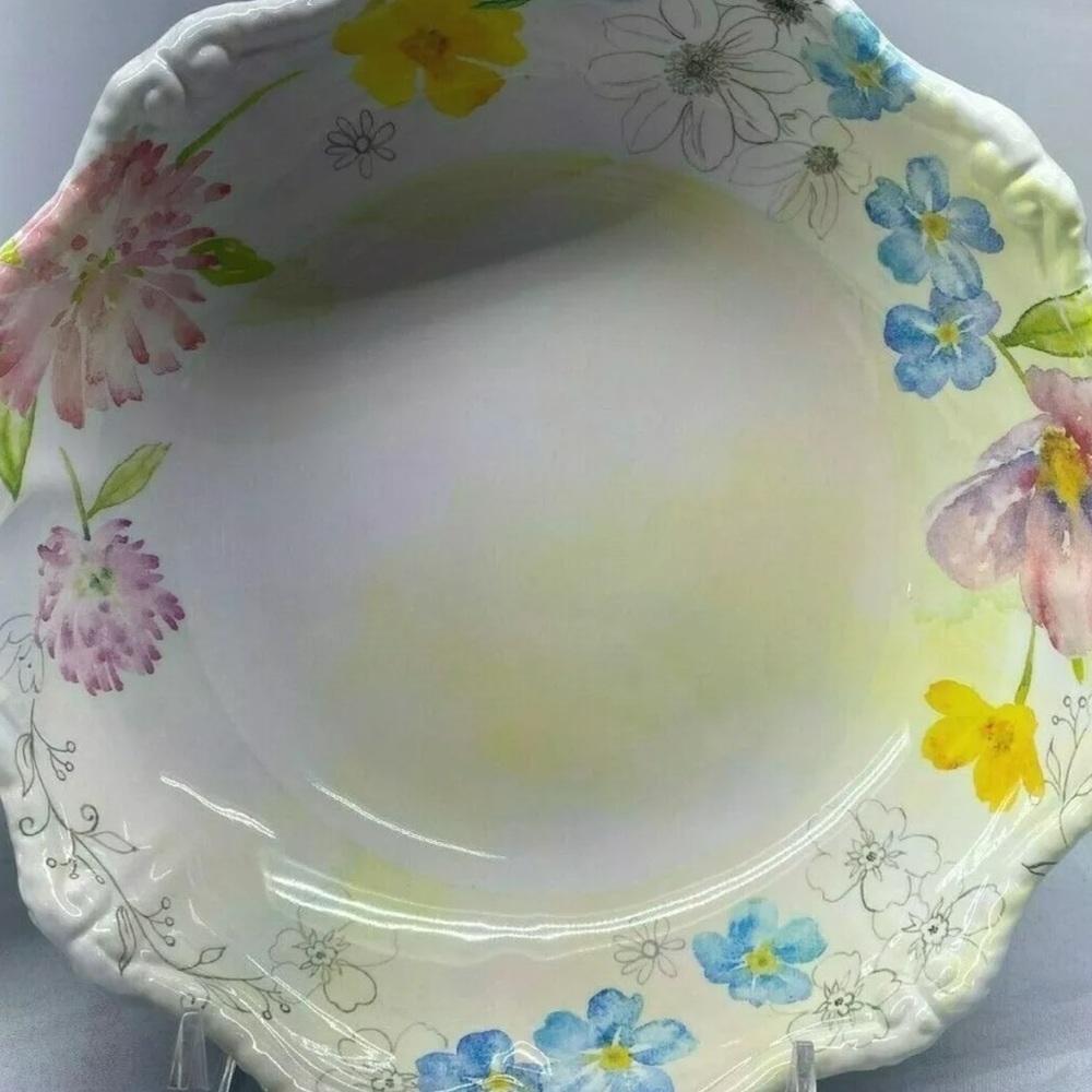 Tahari Home Melamine Soup Cereal Bowl Scalloped Spring Floral Wildflower
